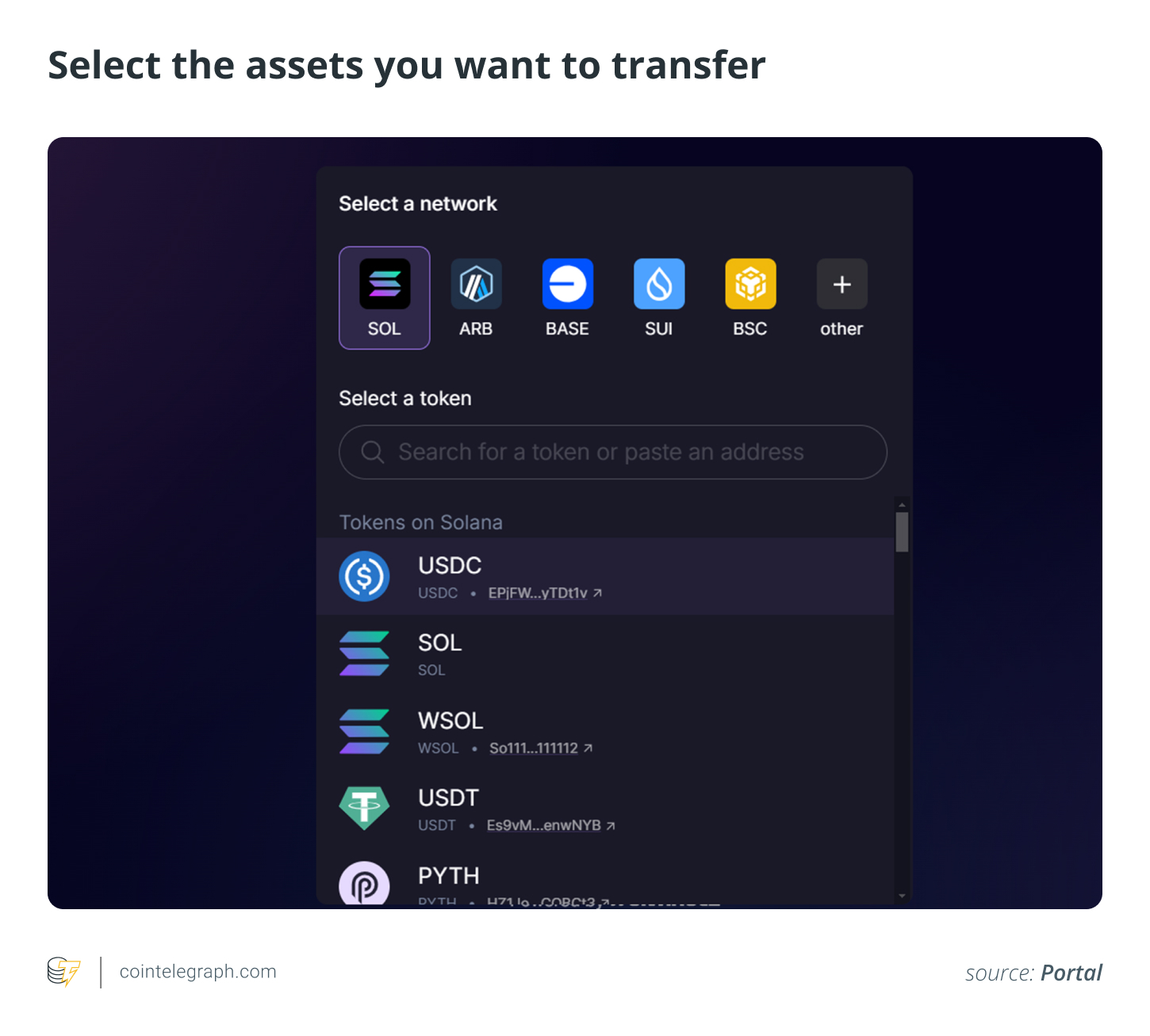 Select the assets you want to transfer