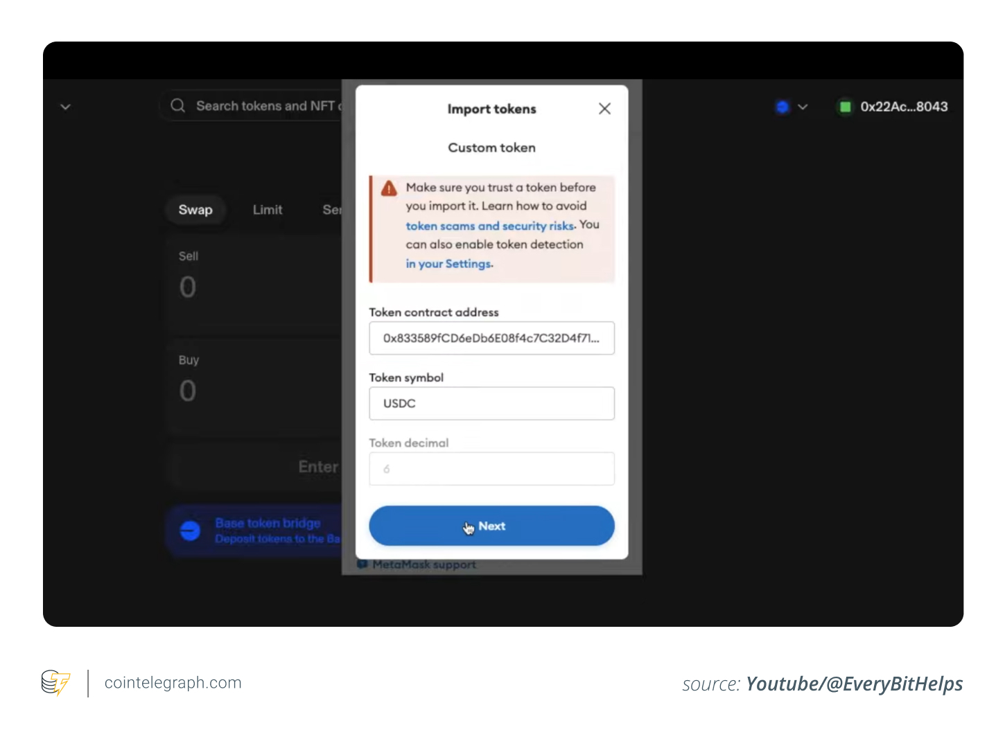 Importing tokens to MetaMask