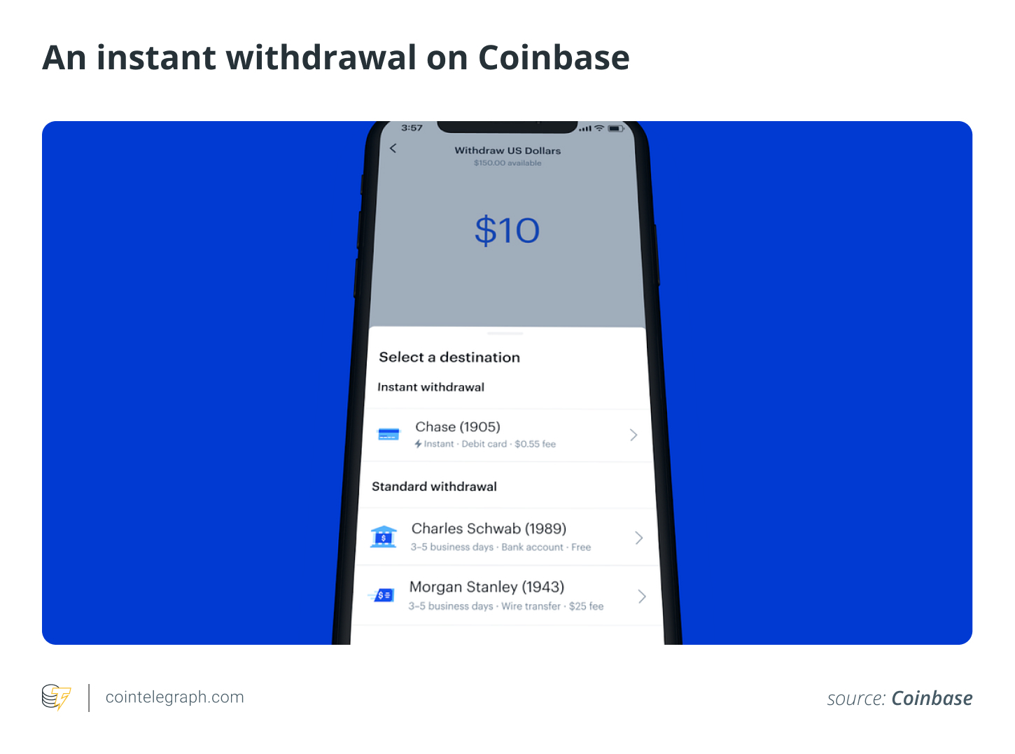 An instant withdrawal on Coinbase