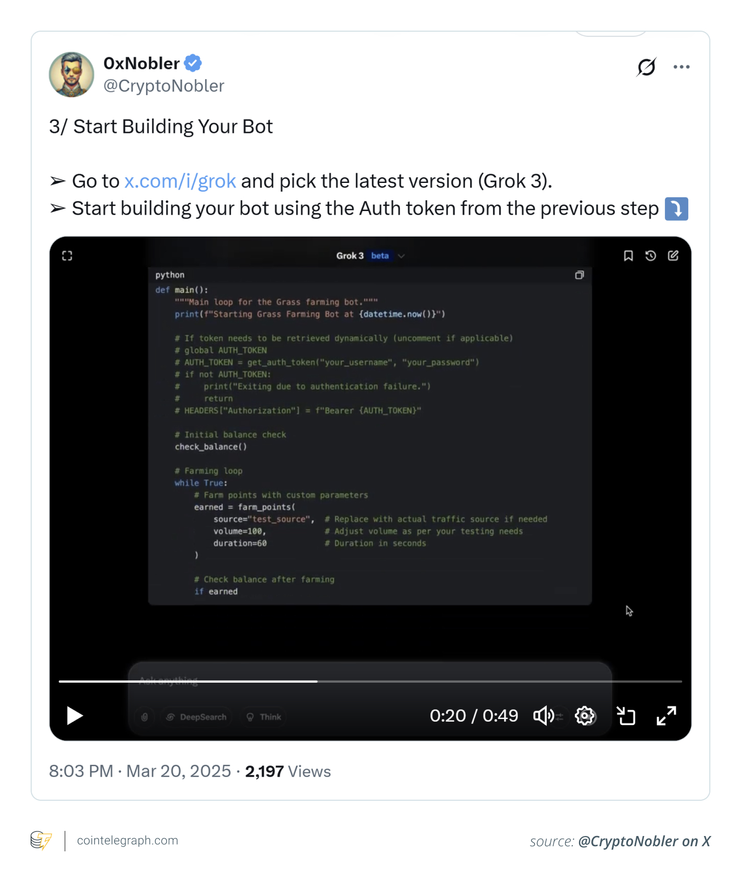 Setting up Grok bot authorization