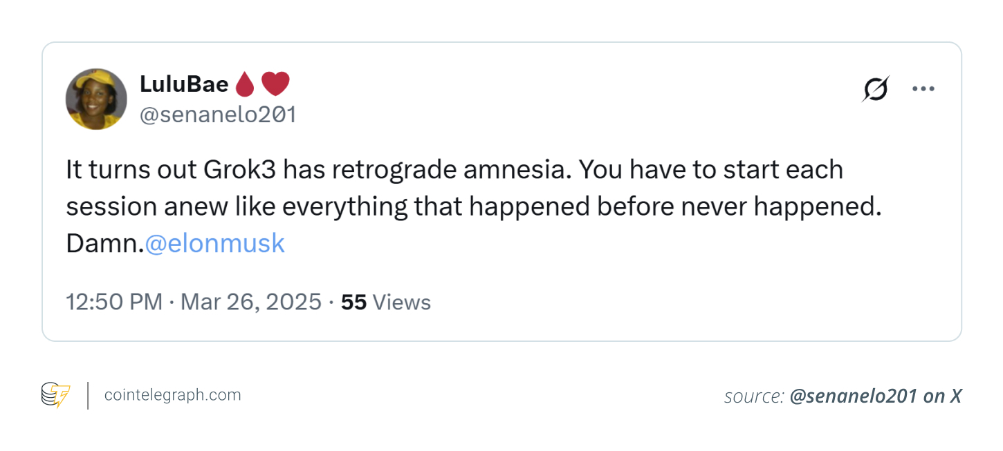 Session issues with Grok-3