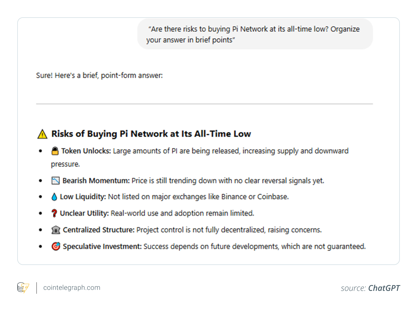 ChatGPT discussing risks associated with Pi Network