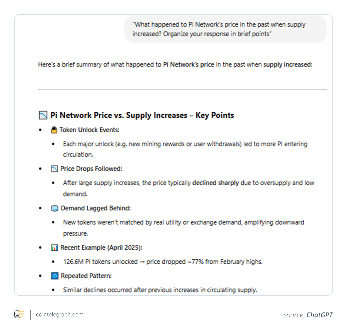 ChatGPT's response to follow-up prompt on Pi Network