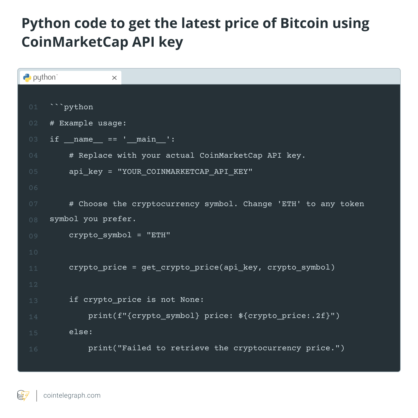 Python code to get the latest price of Bitcoin using CoinMarketCap API key