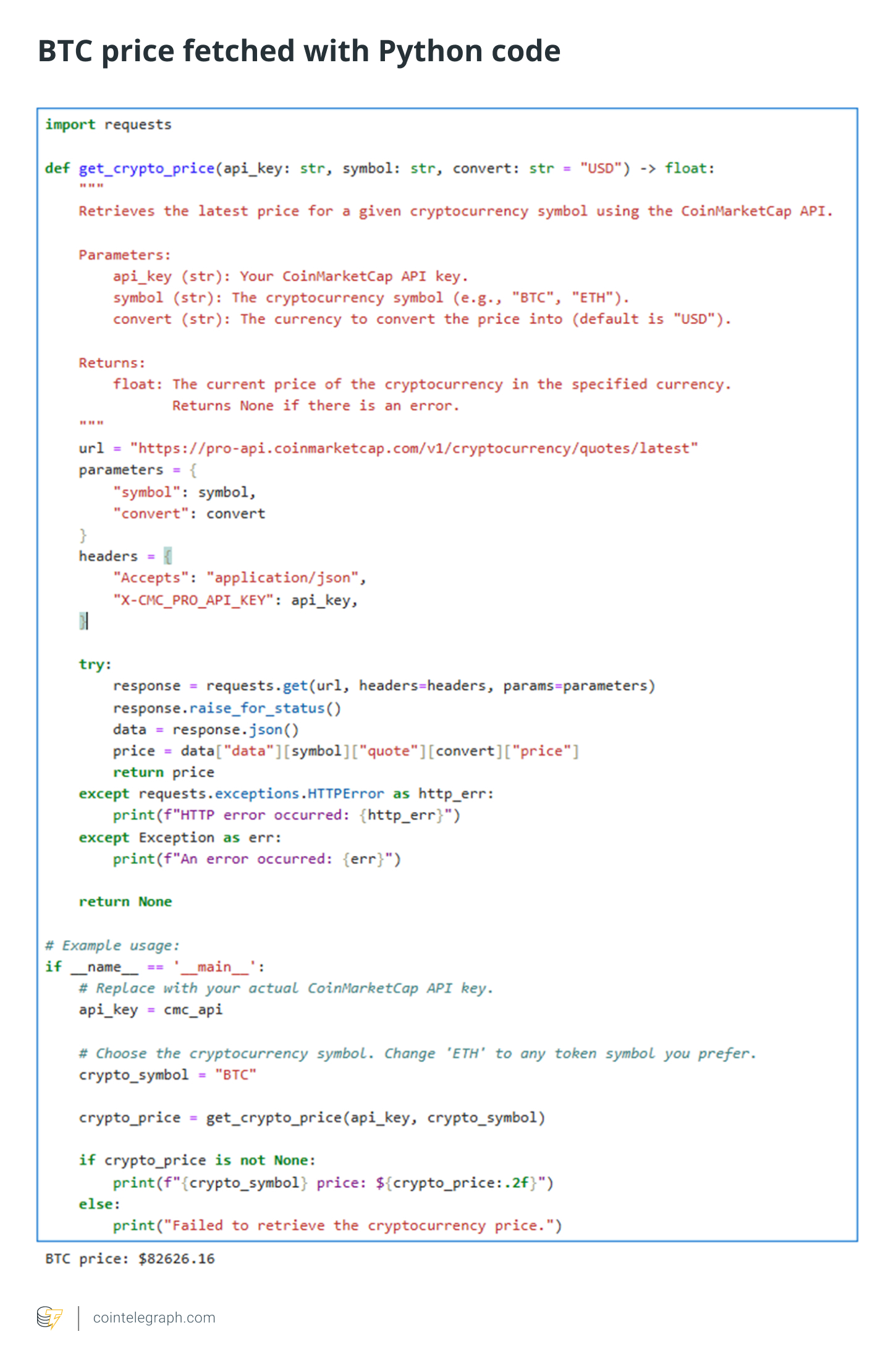 BTC price fetched with Python code